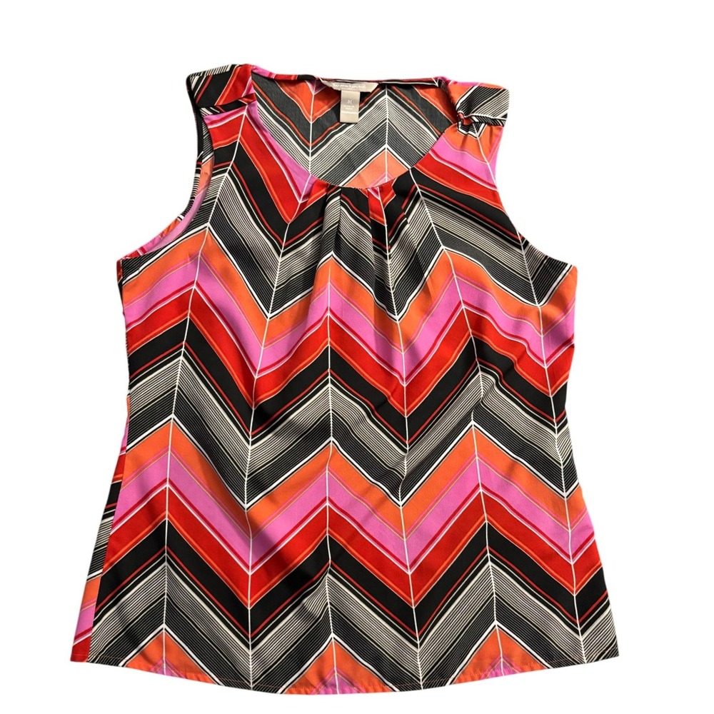 Banana Republic Y2K Zigzag Sleeveless Blouse Orange Chevron Pleat Neck Size M